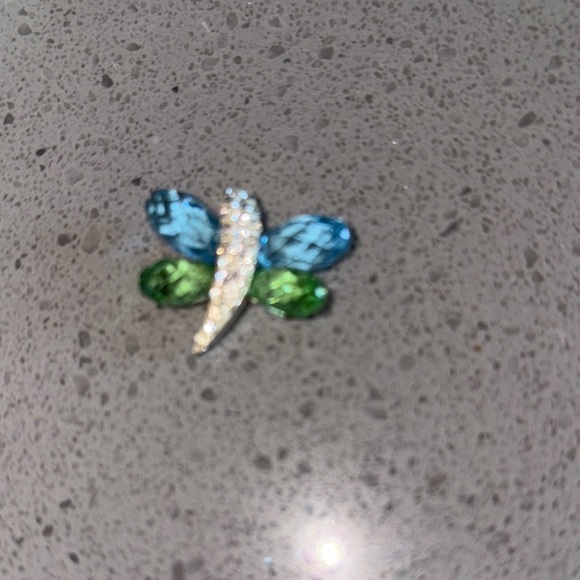 Blue and Green sterling silver Swarovski crystal Dragonfly pendant stamped 925 - Picture 4 of 5